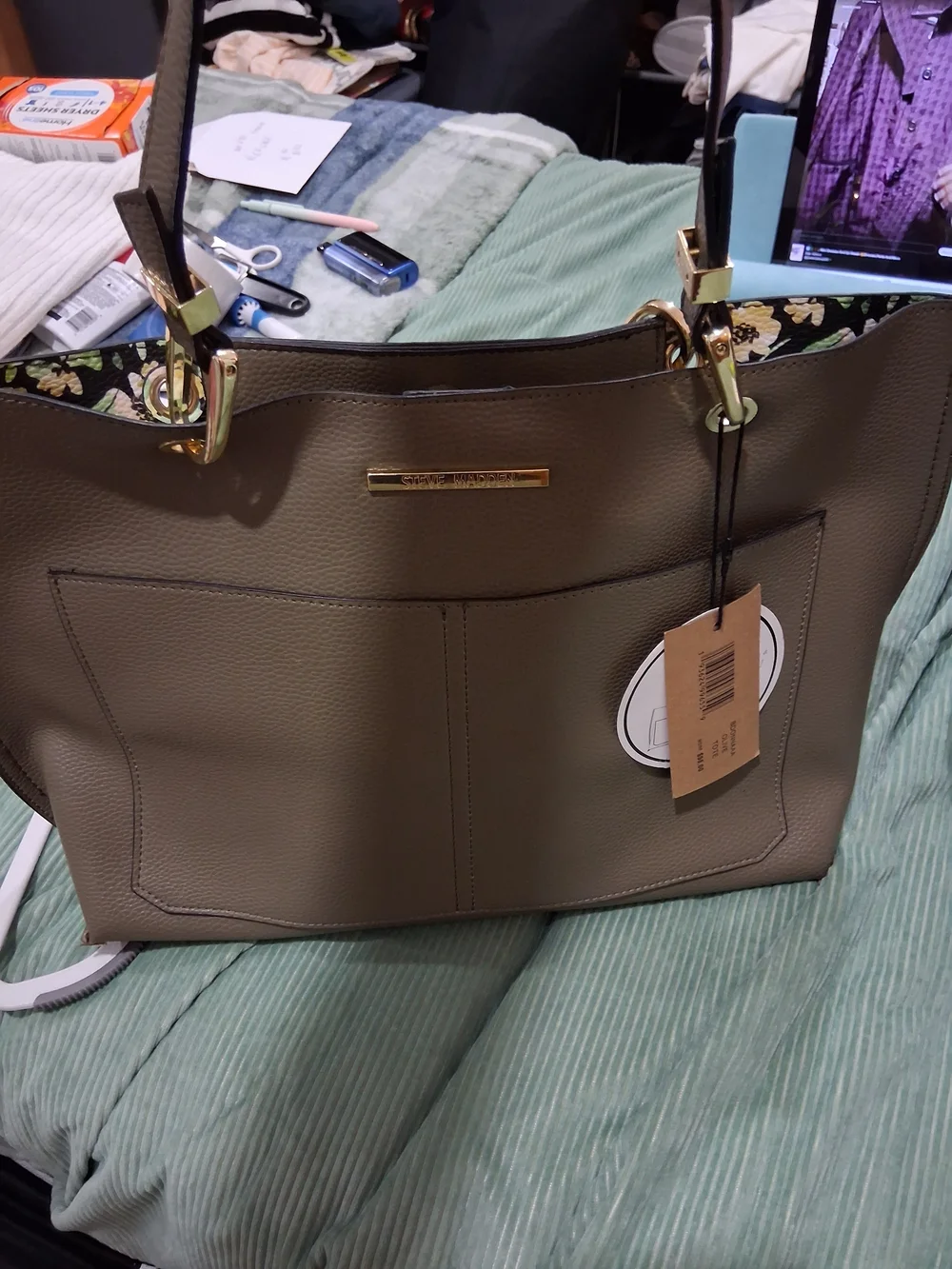 Steve Madden Taupe Tote with Gold Hardware